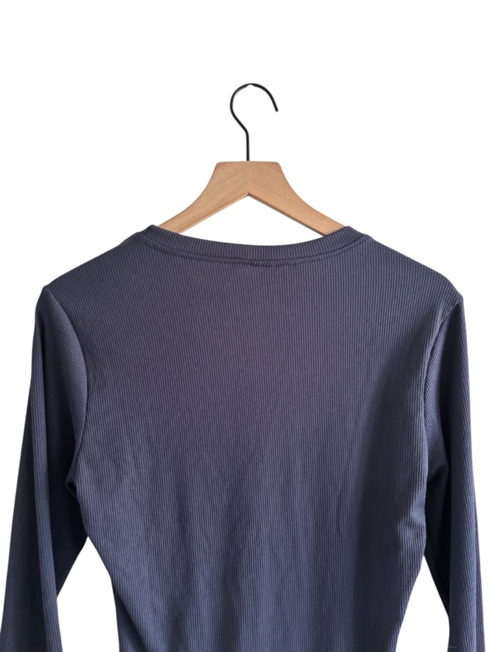 Real Essentials Navy Ribbed Bodysuit Long Sleeve Minimalist Capsule Basic Large - Picture 7 of 16